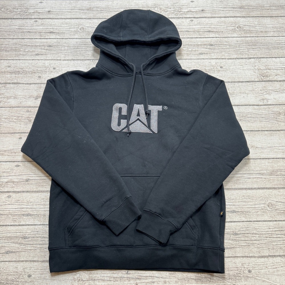 Caterpillar Hoodie Men's Large Black Graphic Pullover Fleece Workwear Sweatshirt